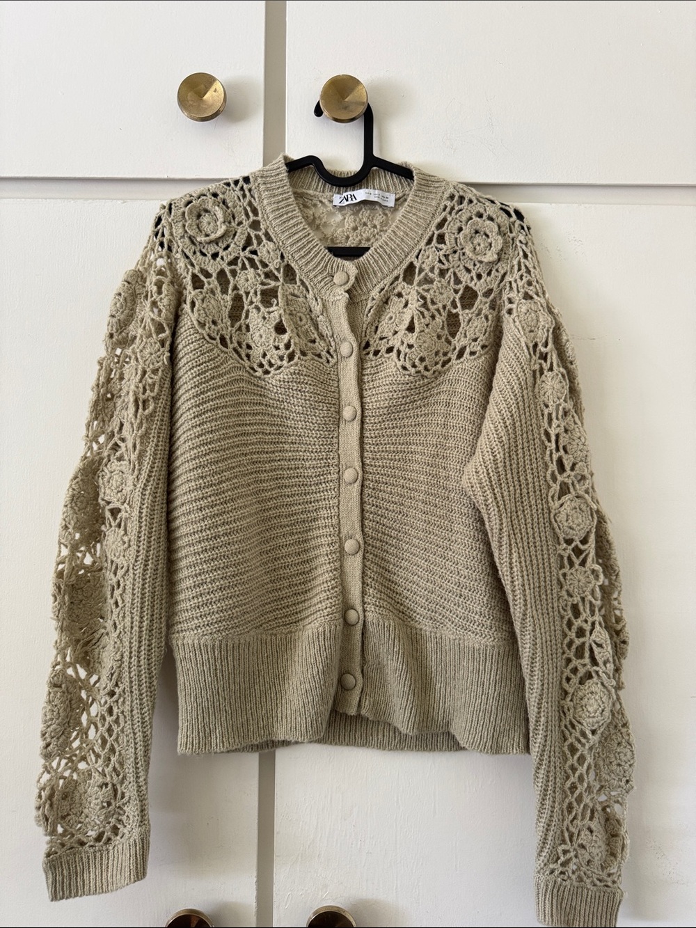 ZARA Crochet-Yoke Button Front Cardigan